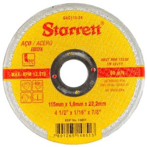 Disco de Corte 115X1,6X22,2MM (4.1/2"X1/16"X7/8") - STARRETT