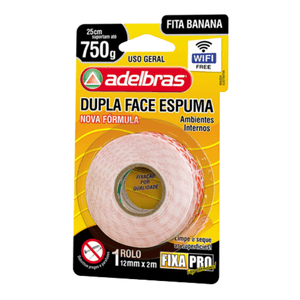 Fita Dupla Face Espuma Fixa Pro 12mm x 2m – 0816000001 ADELBRAS